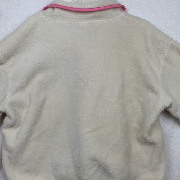 Woolrich womens xl vintage 90s fleece t snap pullover sweatshirt white pink - Picture 11 of 11
